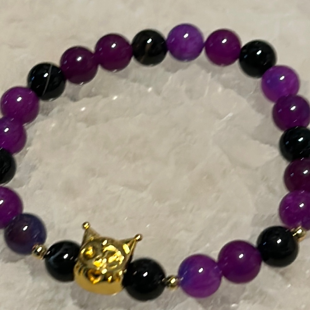 Kuromi bracelet charm and dyed shuglite and black obsidian